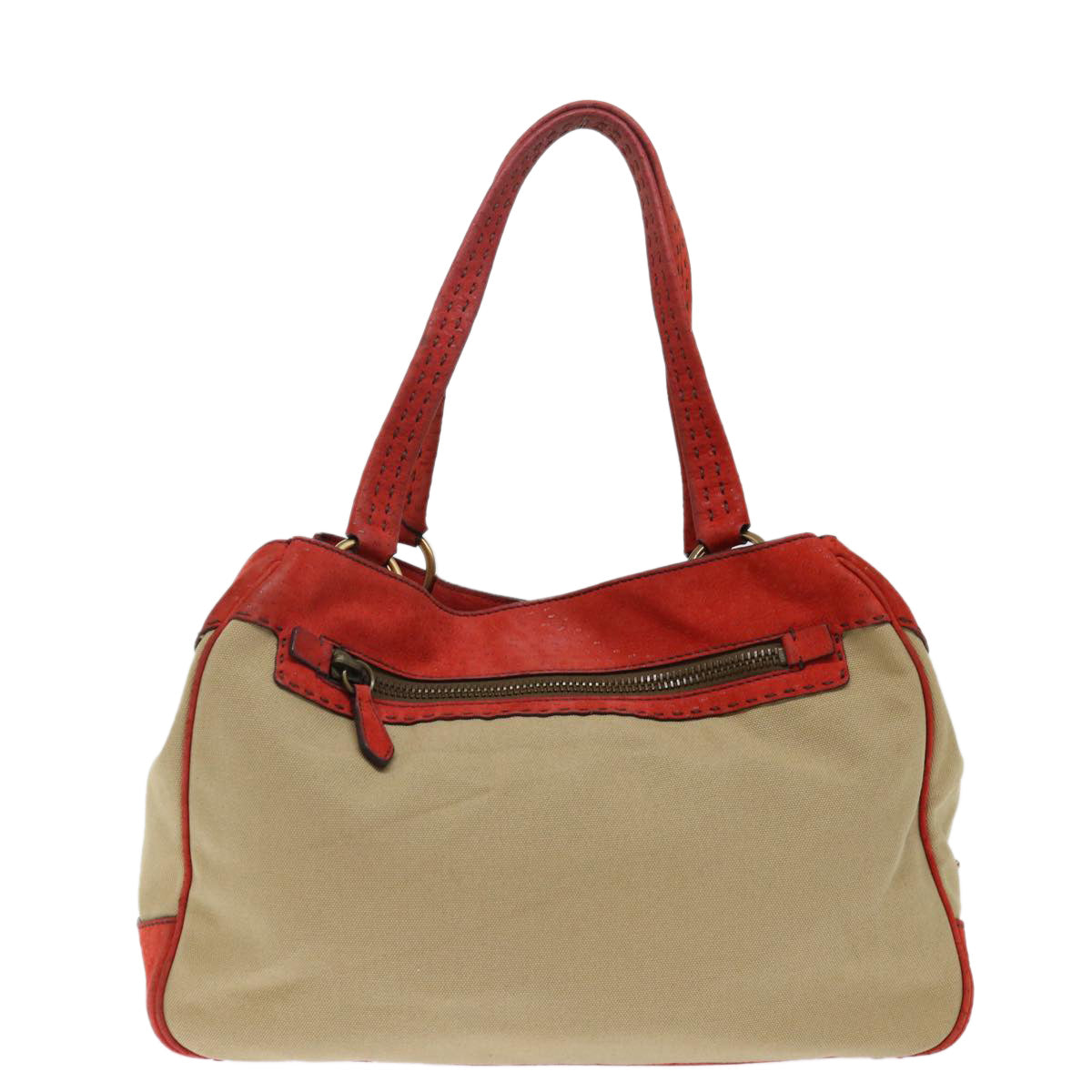 PRADA Hand Bag Canvas Beige Red Auth bs13613
