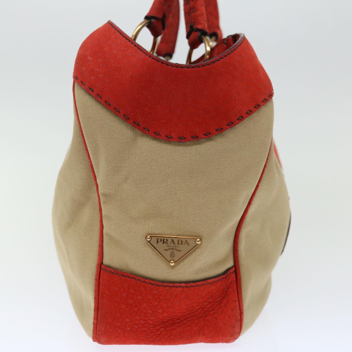 PRADA Hand Bag Canvas Beige Red Auth bs13613