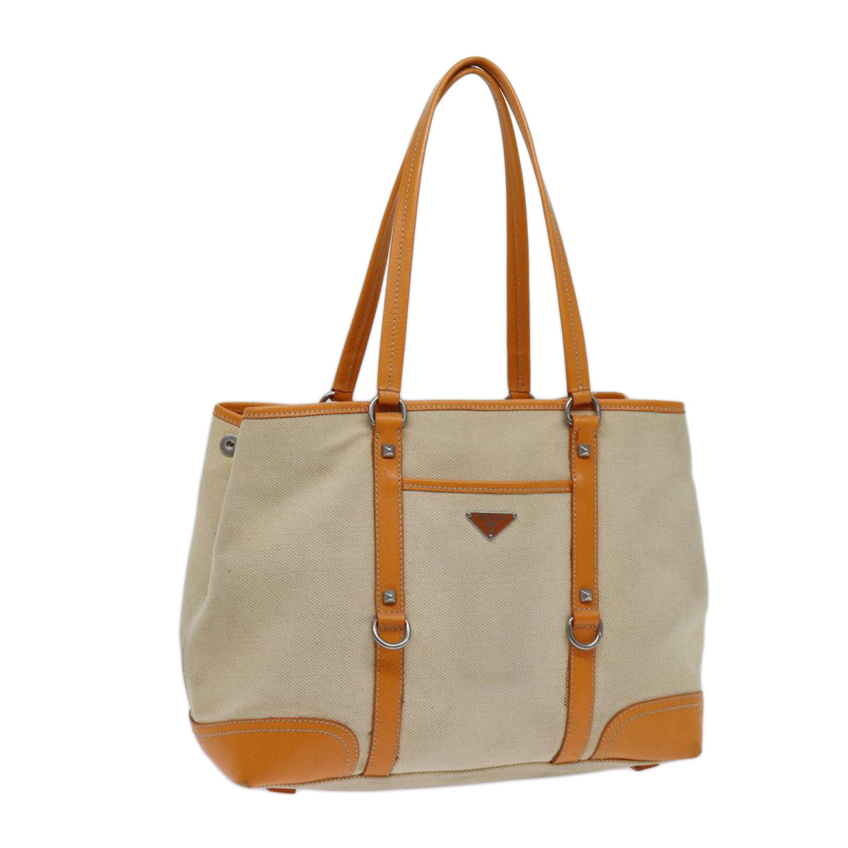 PRADA Tote Bag Canvas Beige Auth bs13614