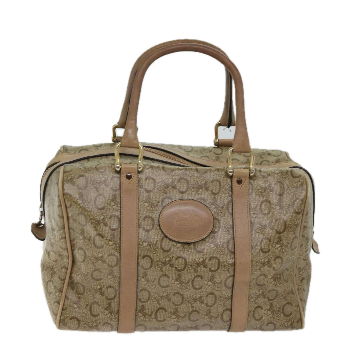 CELINE C Macadam Canvas Boston Bag Beige Auth bs13615