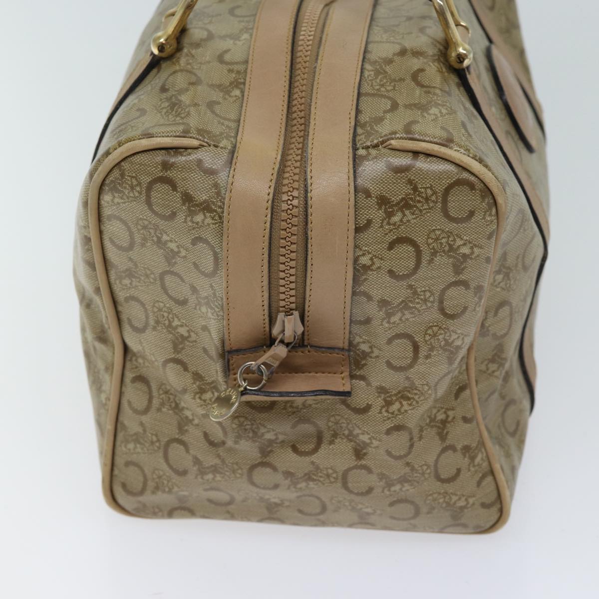 CELINE C Macadam Canvas Boston Bag Beige Auth bs13615