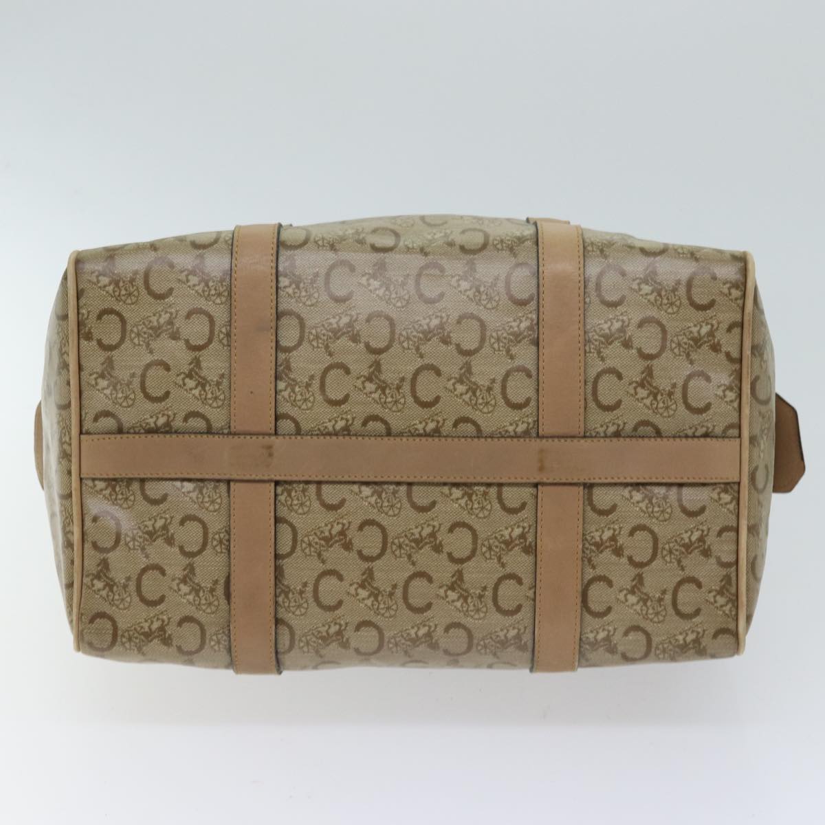 CELINE C Macadam Canvas Boston Bag Beige Auth bs13615