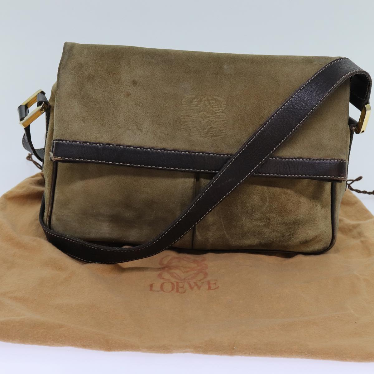 LOEWE Shoulder Bag Suede Beige Auth bs13619