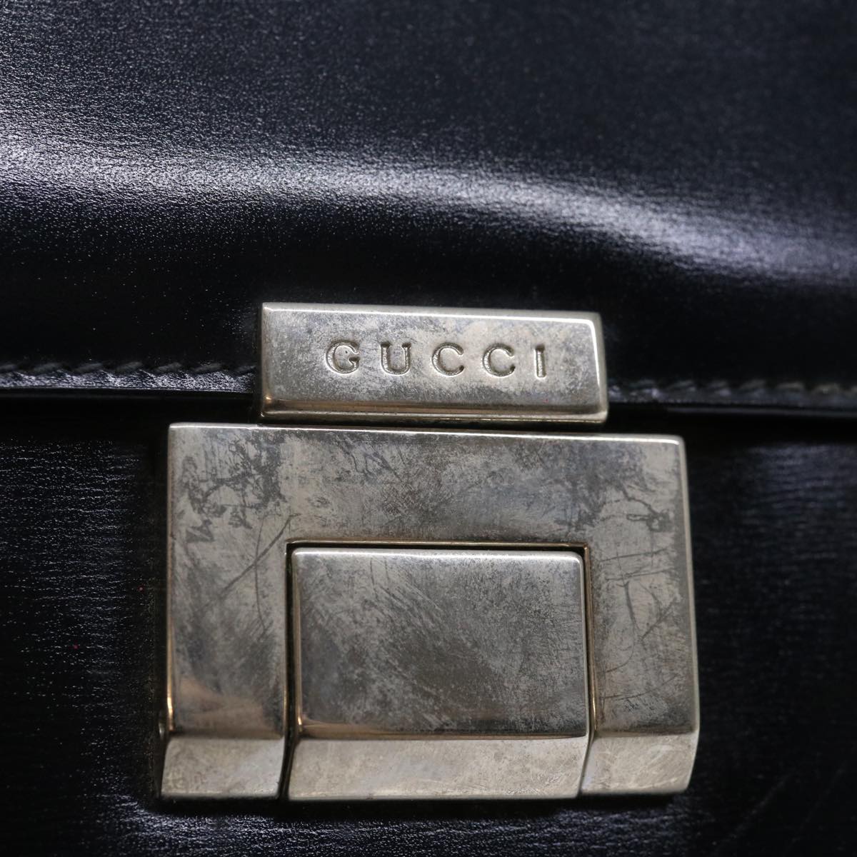 GUCCI Shoulder Bag Leather Outlet Black Auth bs13630