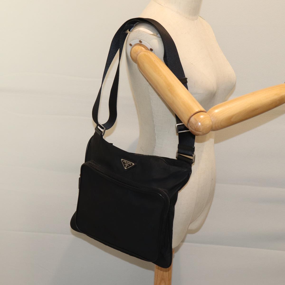 PRADA Shoulder Bag Nylon Black Auth bs13636