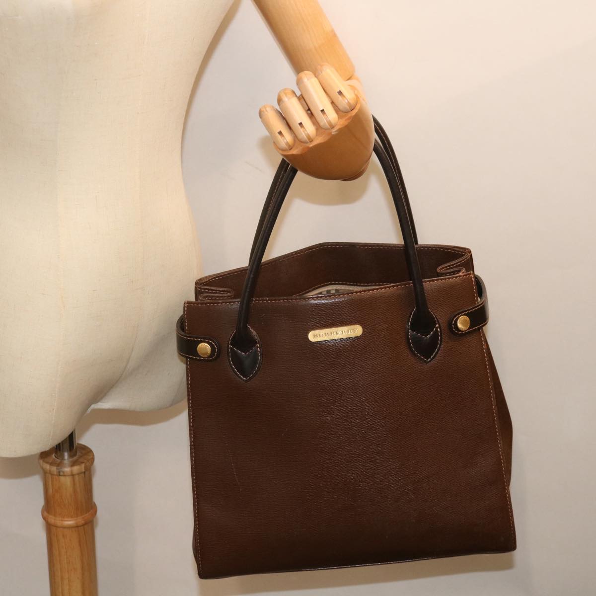 BURBERRY Hand Bag Leather Brown Auth bs13652