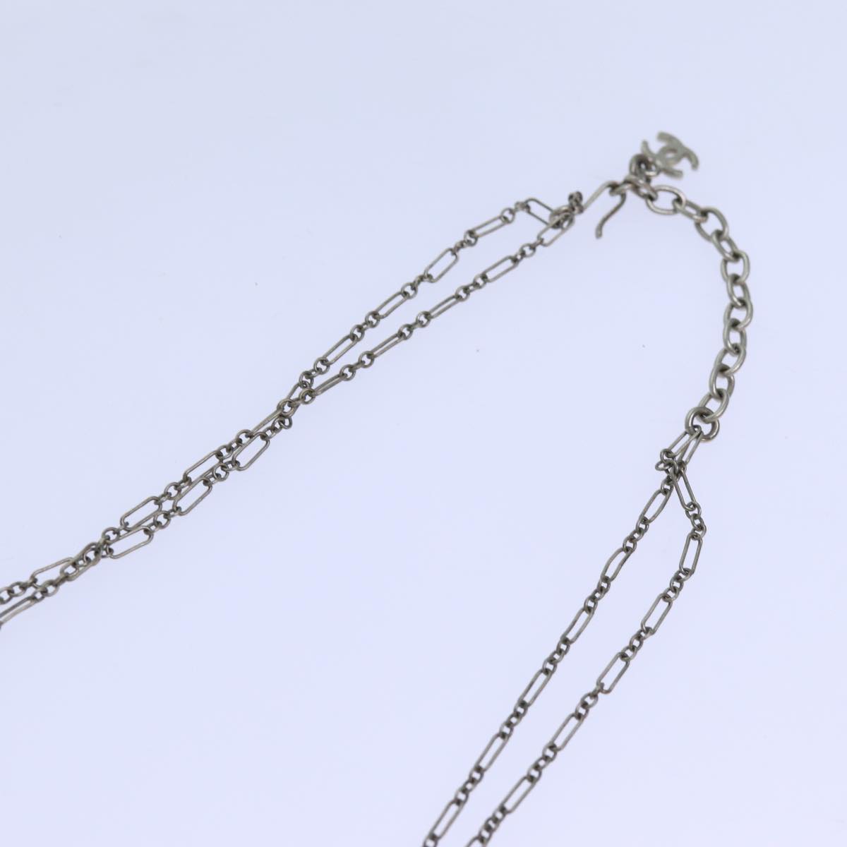 CHANEL Camelia Shell Necklace Silver CC Auth bs13657