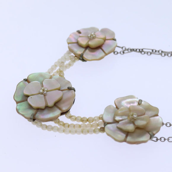 CHANEL Camelia Shell Necklace Silver CC Auth bs13657