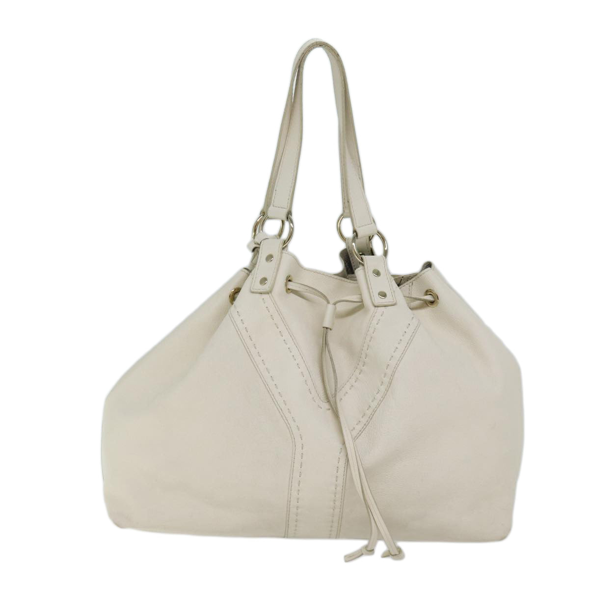 SAINT LAURENT Tote Bag Leather White Auth bs13659