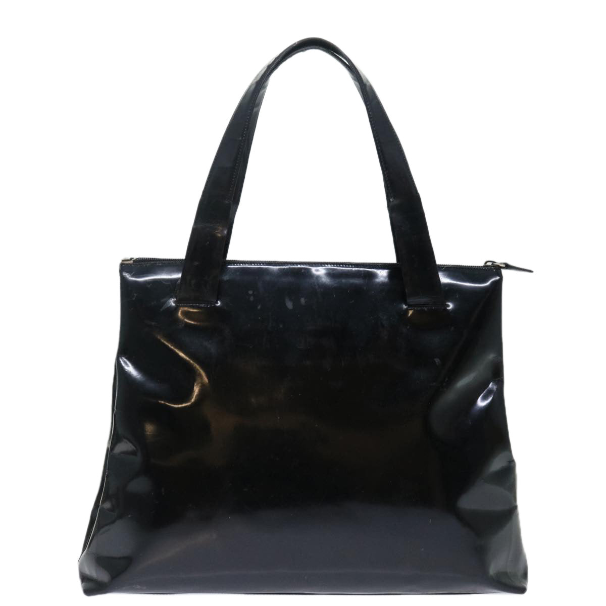 PRADA Tote Bag Enamel Black Auth bs13660 - 0