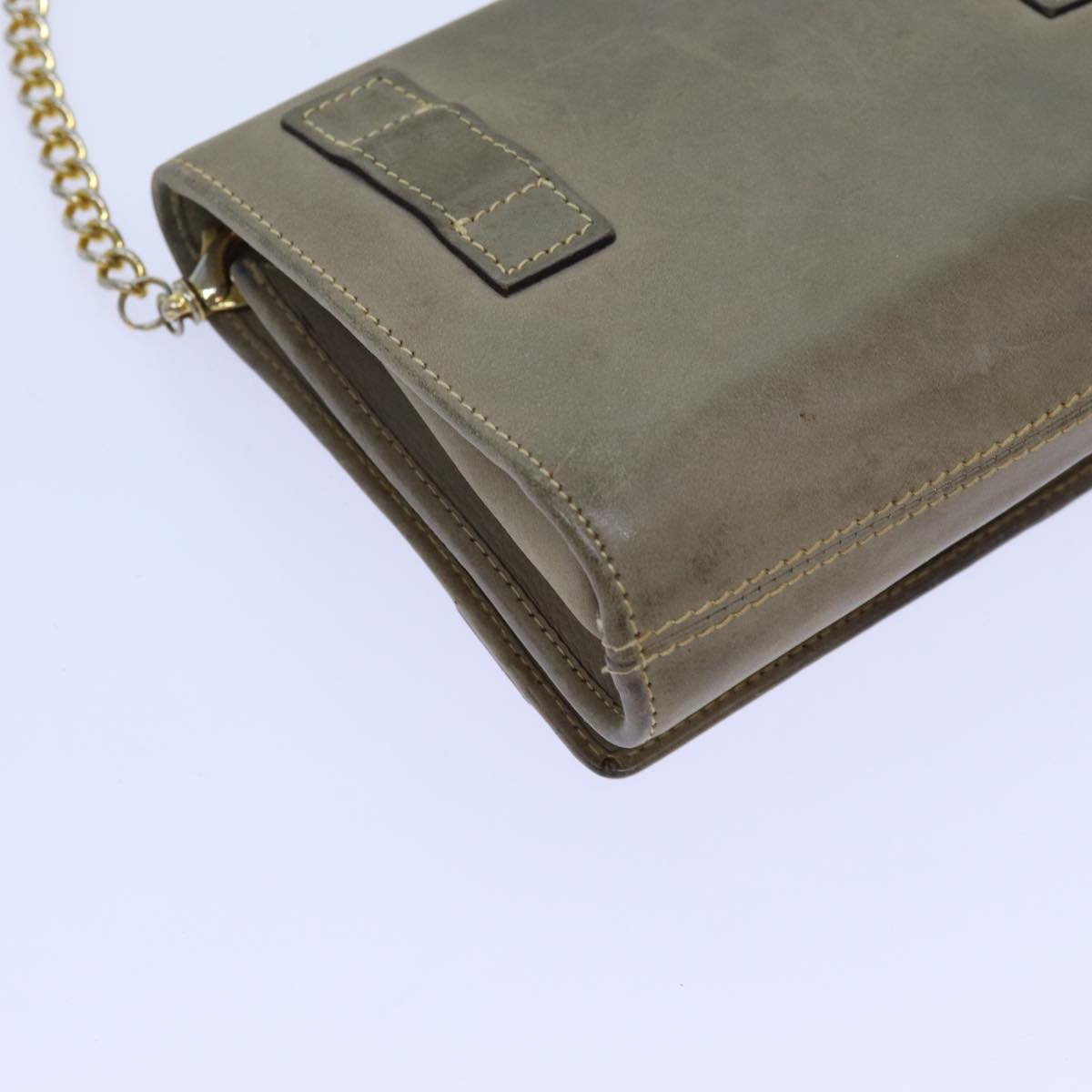 Salvatore Ferragamo Chain Shoulder Bag Leather Beige Auth bs13668