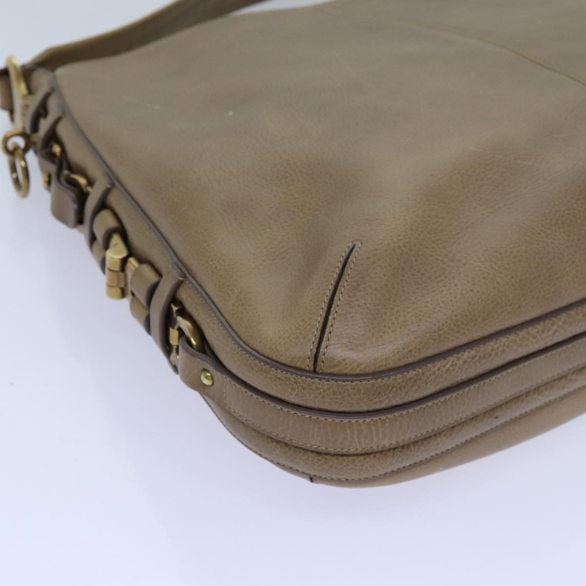 Salvatore Ferragamo Shoulder Bag Leather Beige Auth bs13669