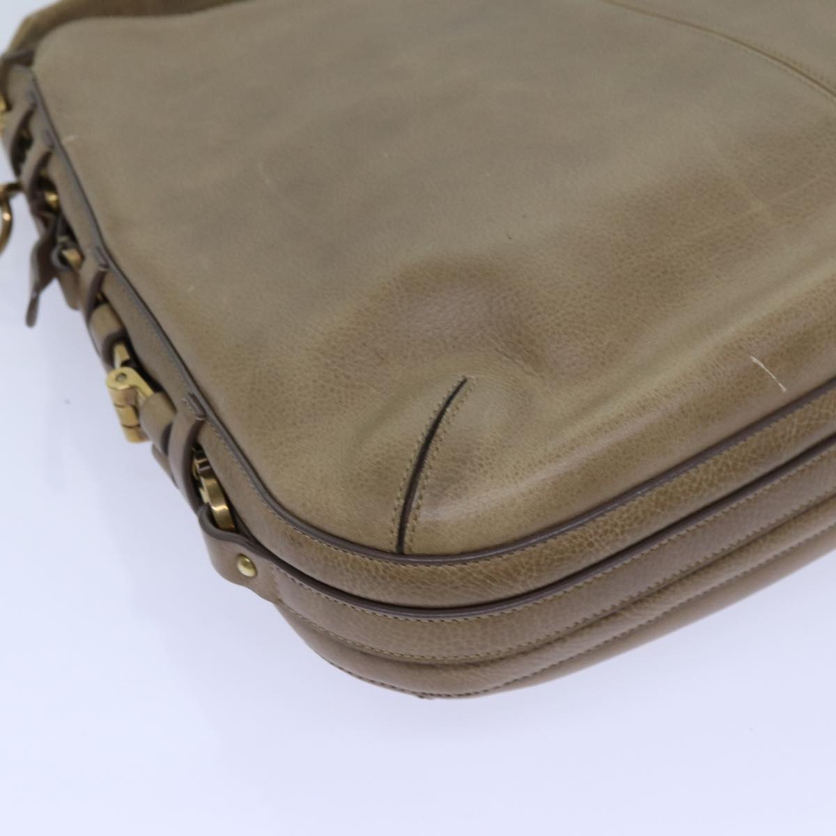 Salvatore Ferragamo Shoulder Bag Leather Beige Auth bs13669
