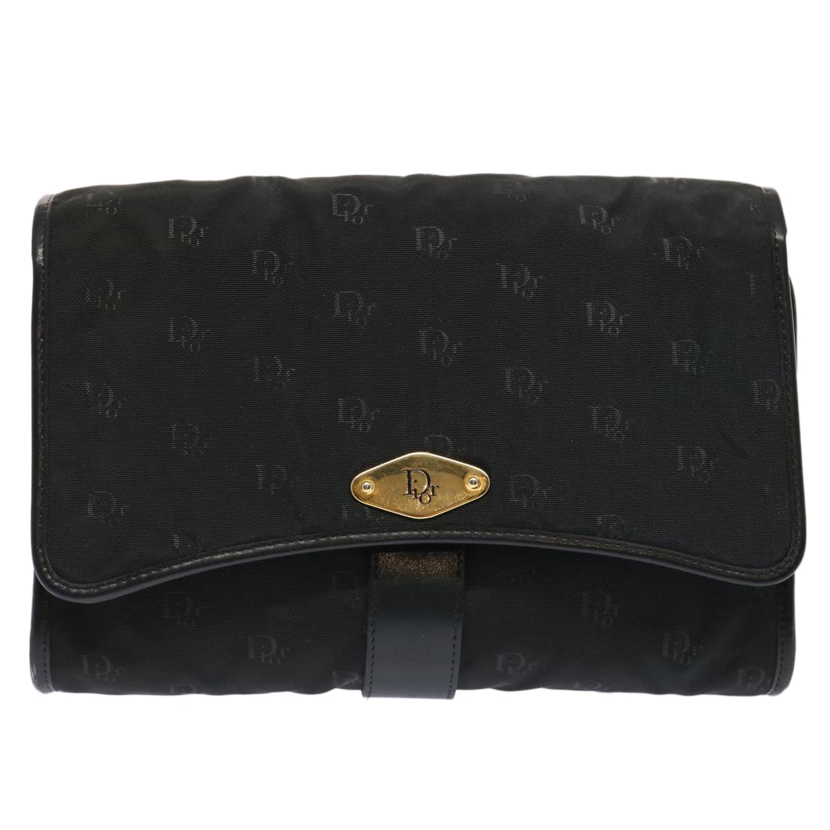 Christian Dior Chain Shoulder Bag Nylon Black Auth bs13674