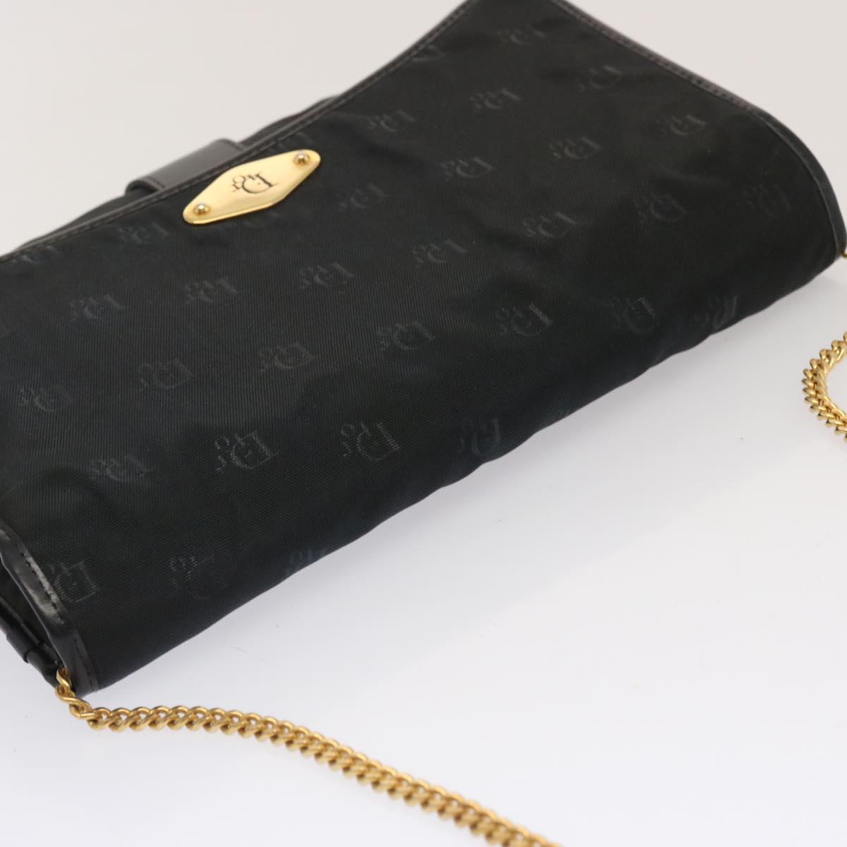 Christian Dior Chain Shoulder Bag Nylon Black Auth bs13674