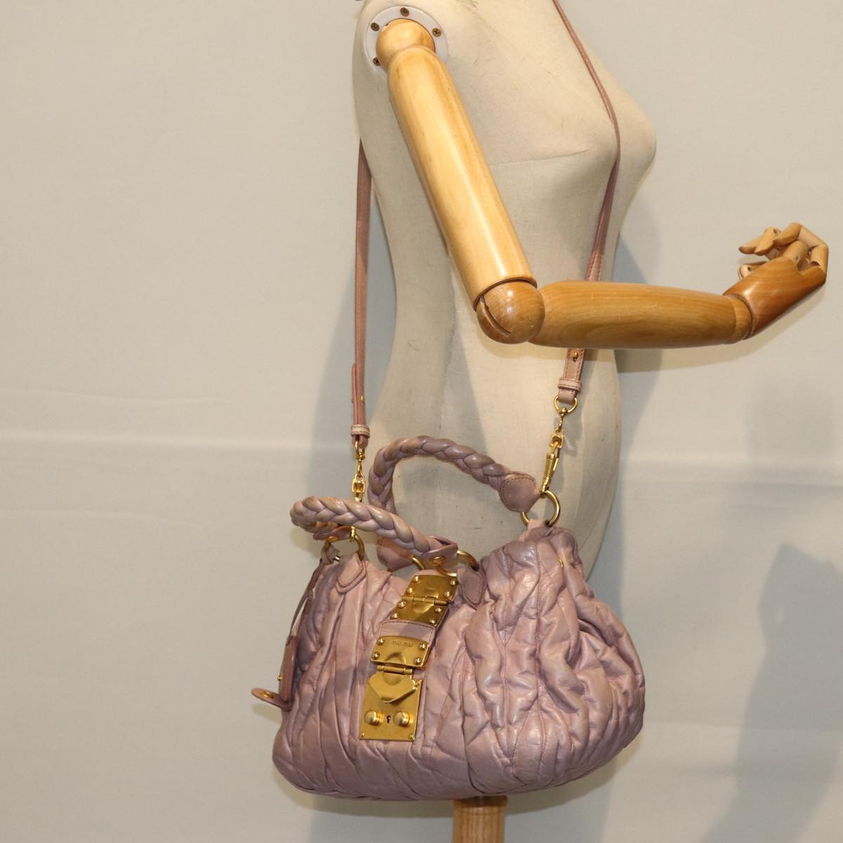 Miu Miu Materasse Hand Bag Leather 2way Pink Auth bs13684