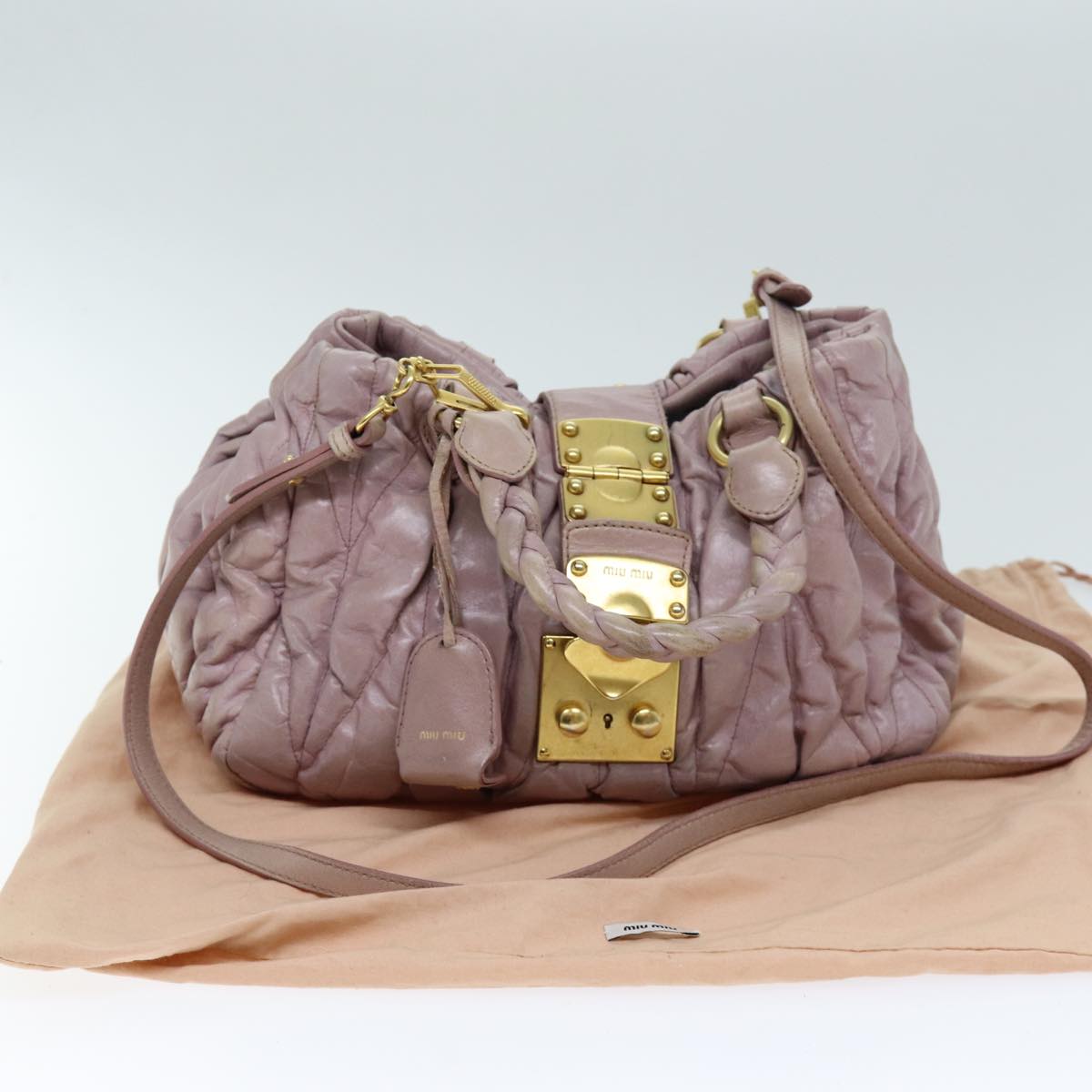 Miu Miu Materasse Hand Bag Leather 2way Pink Auth bs13684