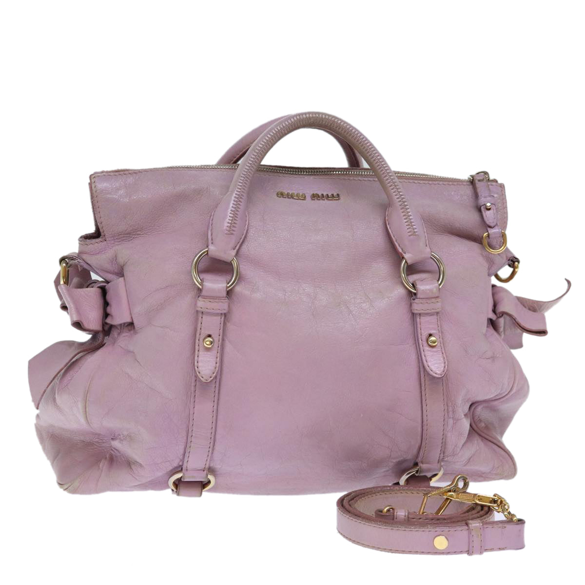 Miu Miu Hand Bag Leather 2way Pink Auth bs13685