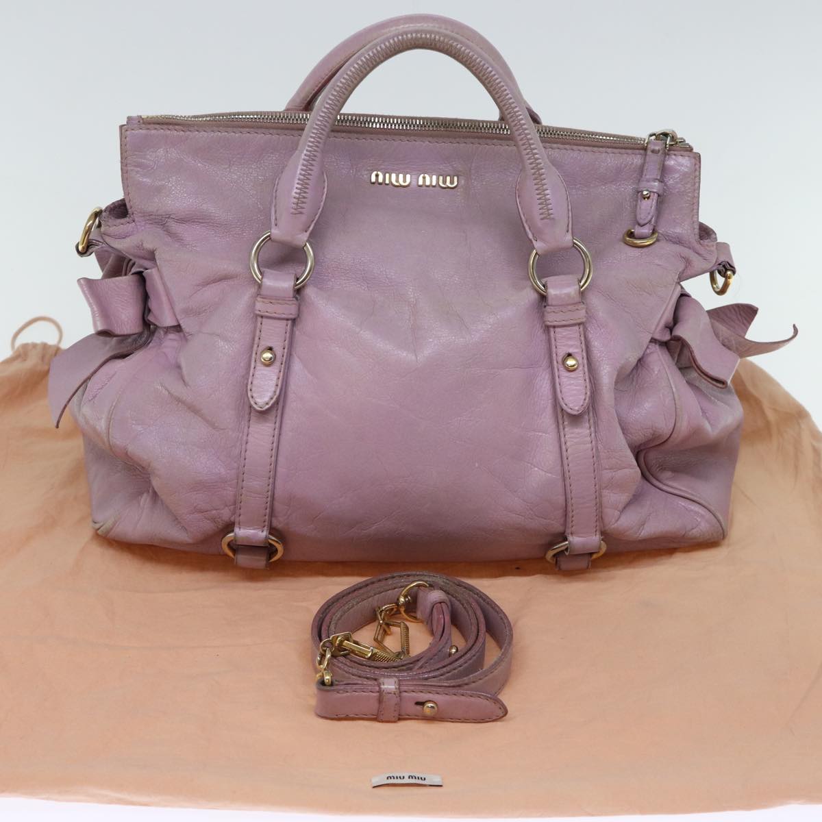 Miu Miu Hand Bag Leather 2way Pink Auth bs13685