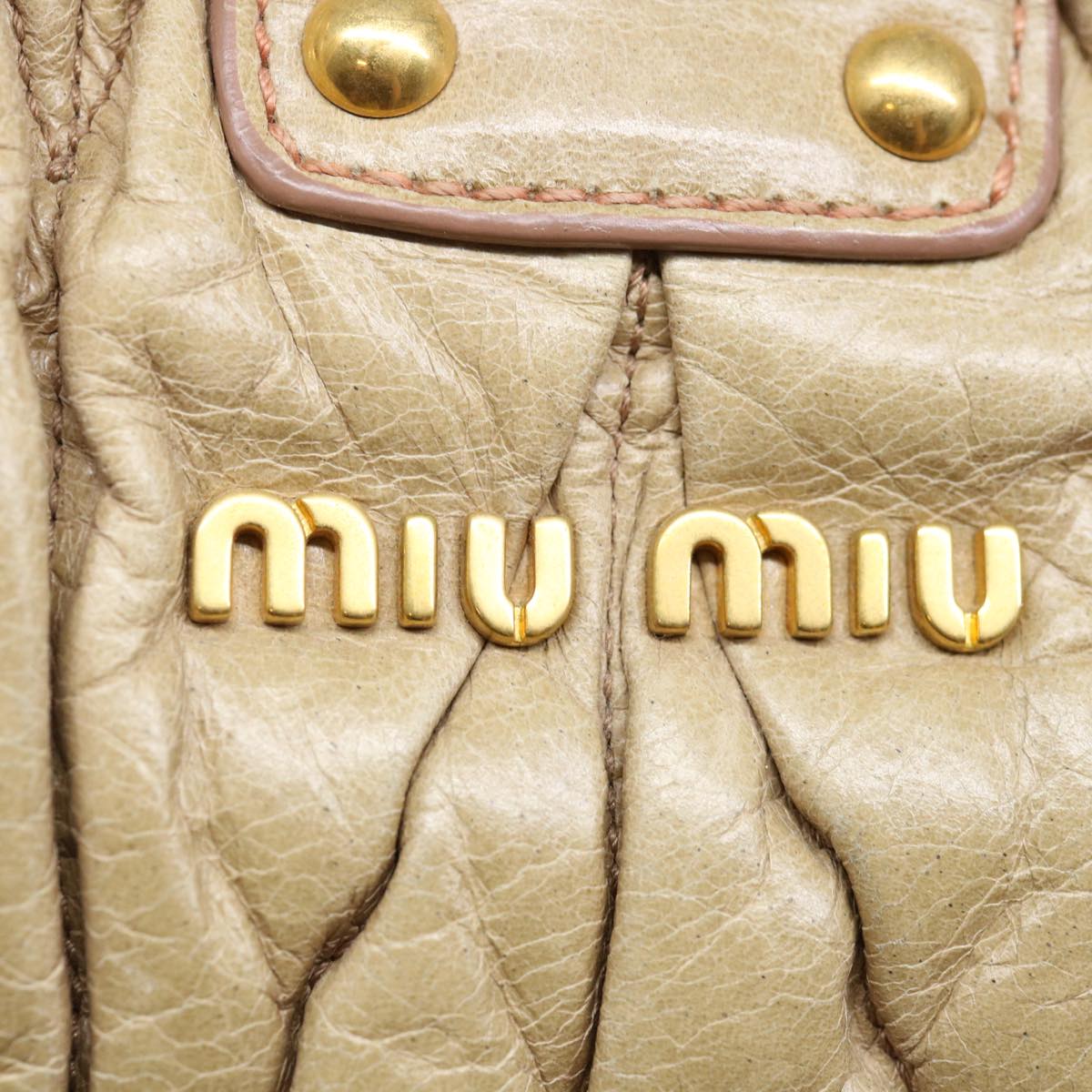 Miu Miu Materasse Hand Bag Leather Beige Auth bs13686