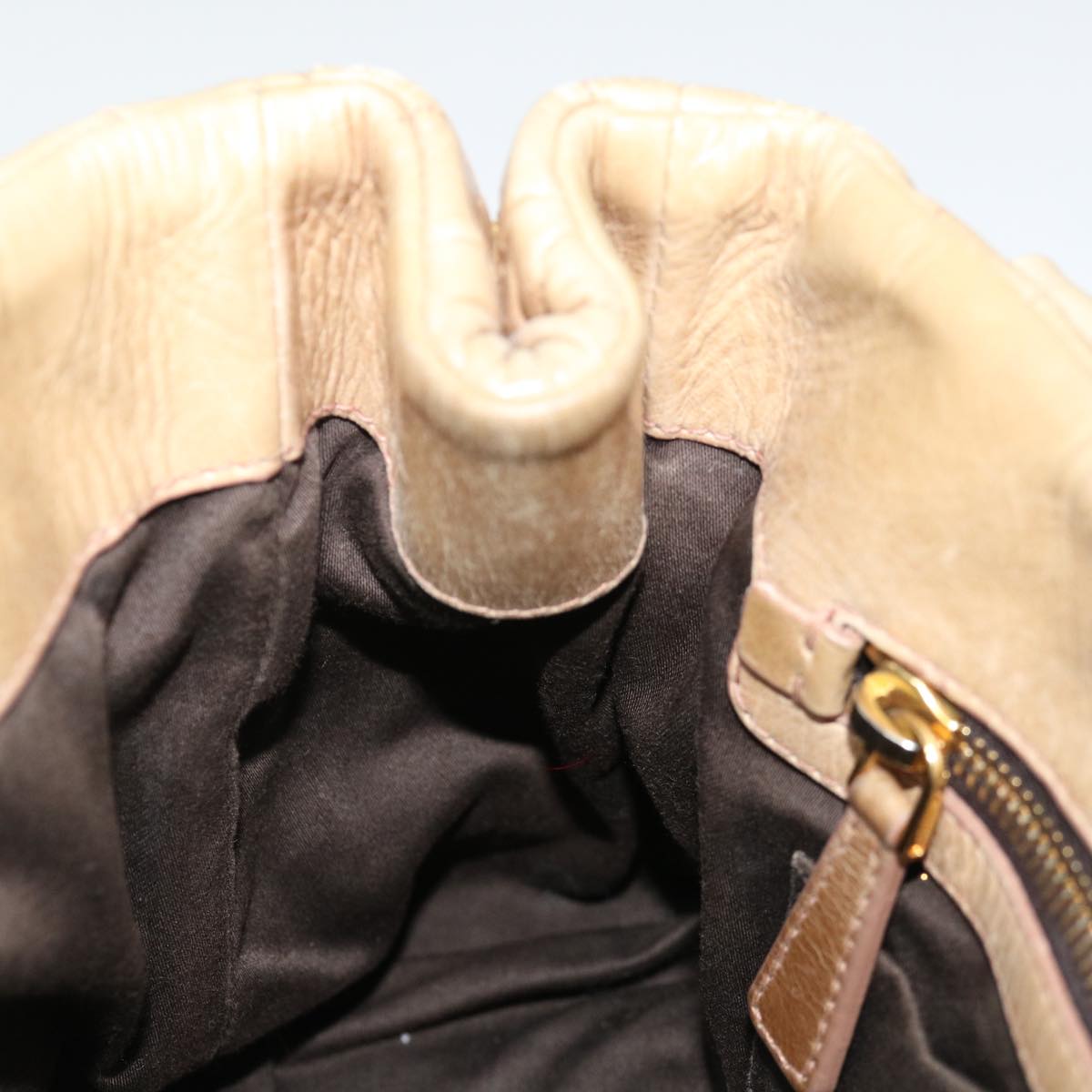 Miu Miu Materasse Hand Bag Leather Beige Auth bs13686