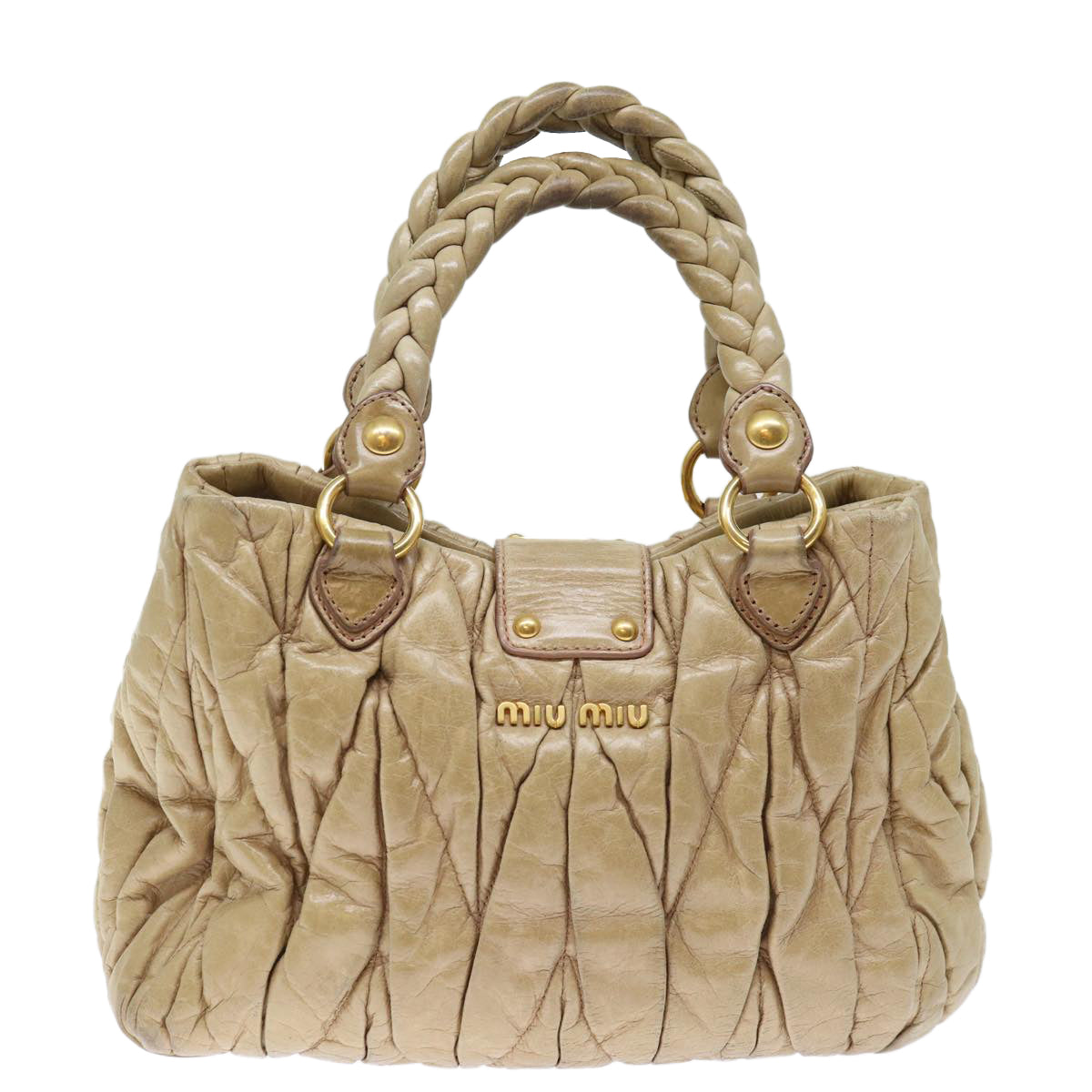 Miu Miu Materasse Hand Bag Leather Beige Auth bs13686