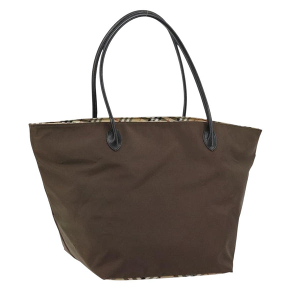 Burberrys Nova Check Blue Label Hand Bag Nylon Brown Black Auth bs13689
