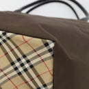 Burberrys Nova Check Blue Label Hand Bag Nylon Brown Black Auth bs13689-14