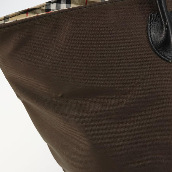 Burberrys Nova Check Blue Label Hand Bag Nylon Brown Black Auth bs13689