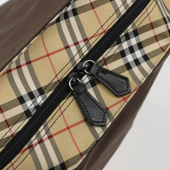 Burberrys Nova Check Blue Label Hand Bag Nylon Brown Black Auth bs13689