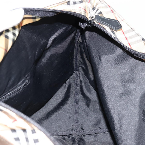 Burberrys Nova Check Blue Label Hand Bag Nylon Brown Black Auth bs13689