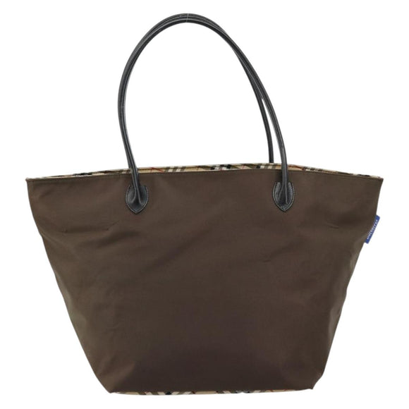 Burberrys Nova Check Blue Label Hand Bag Nylon Brown Black Auth bs13689