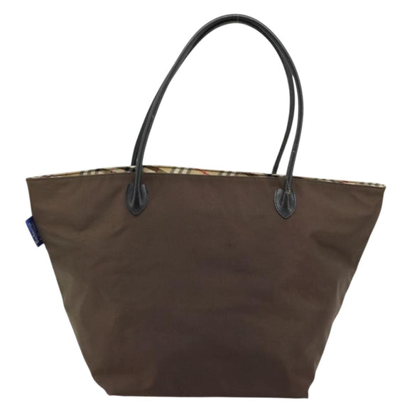 Burberrys Nova Check Blue Label Hand Bag Nylon Brown Black Auth bs13689