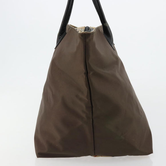 Burberrys Nova Check Blue Label Hand Bag Nylon Brown Black Auth bs13689
