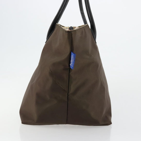 Burberrys Nova Check Blue Label Hand Bag Nylon Brown Black Auth bs13689
