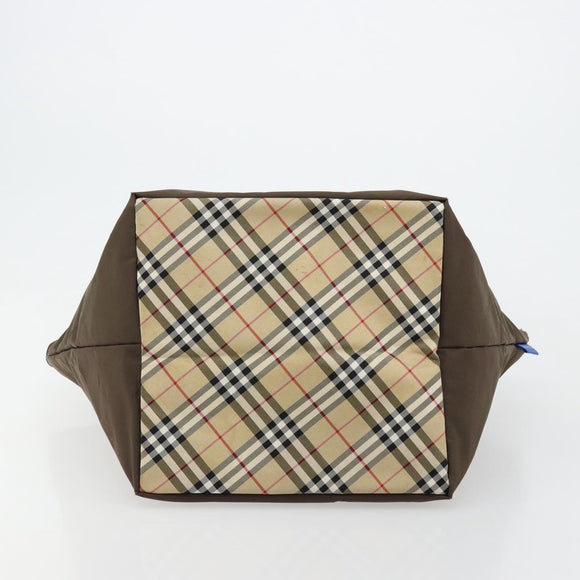 Burberrys Nova Check Blue Label Hand Bag Nylon Brown Black Auth bs13689