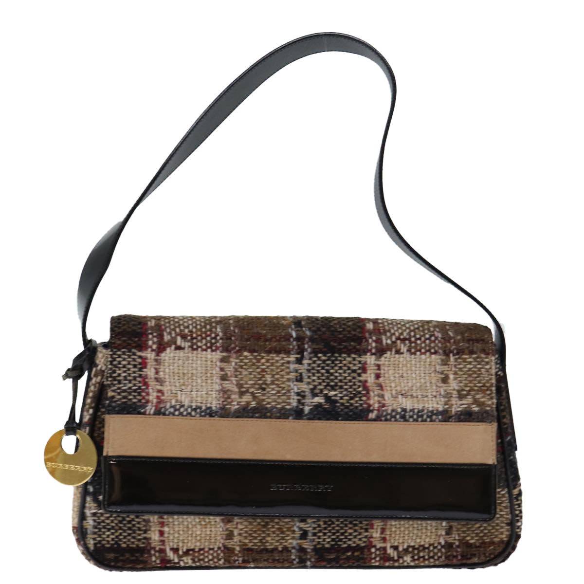 BURBERRY Nova Check Shoulder Bag Wool Beige Auth bs13694