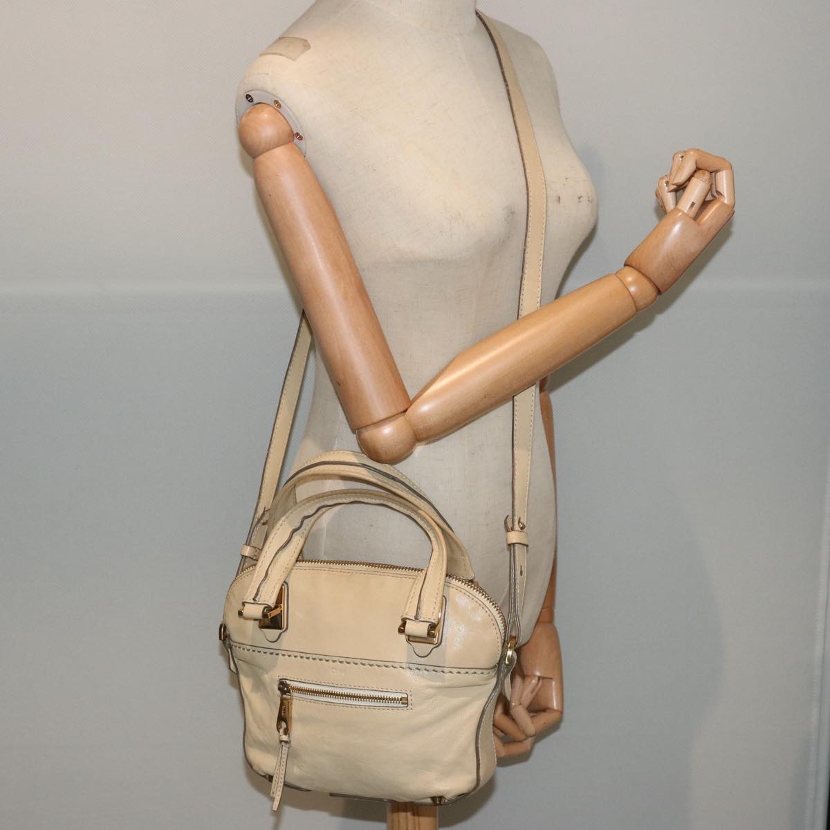 Chloe Hand Bag Leather 2way Beige Auth bs13698