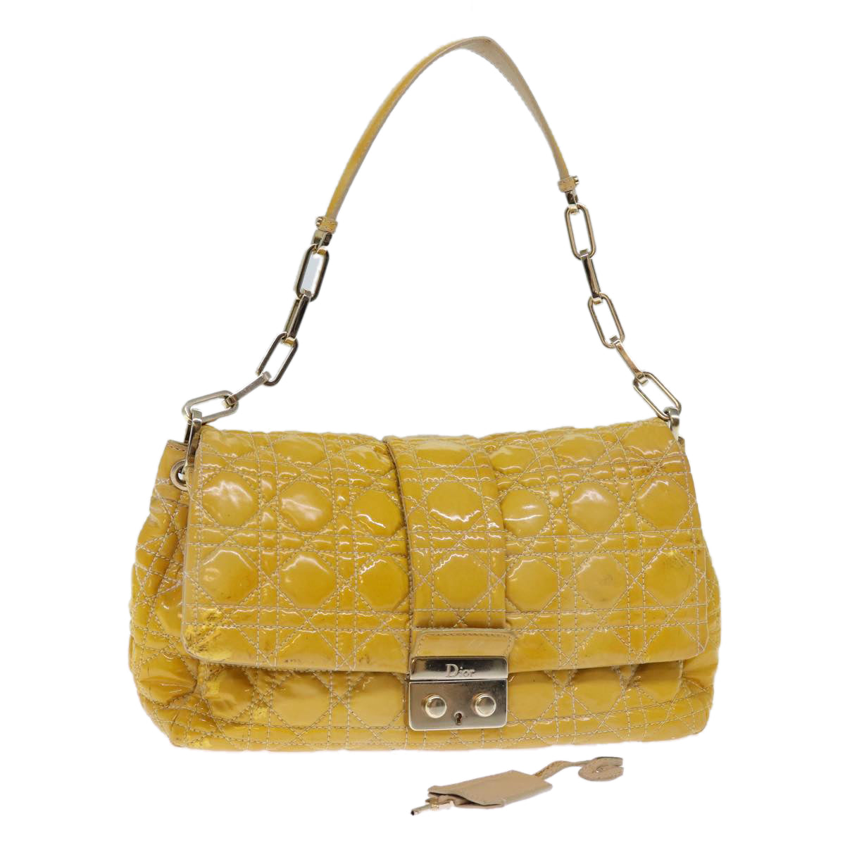 Christian Dior Canage Lady Dior Shoulder Bag Enamel Yellow Auth bs13703