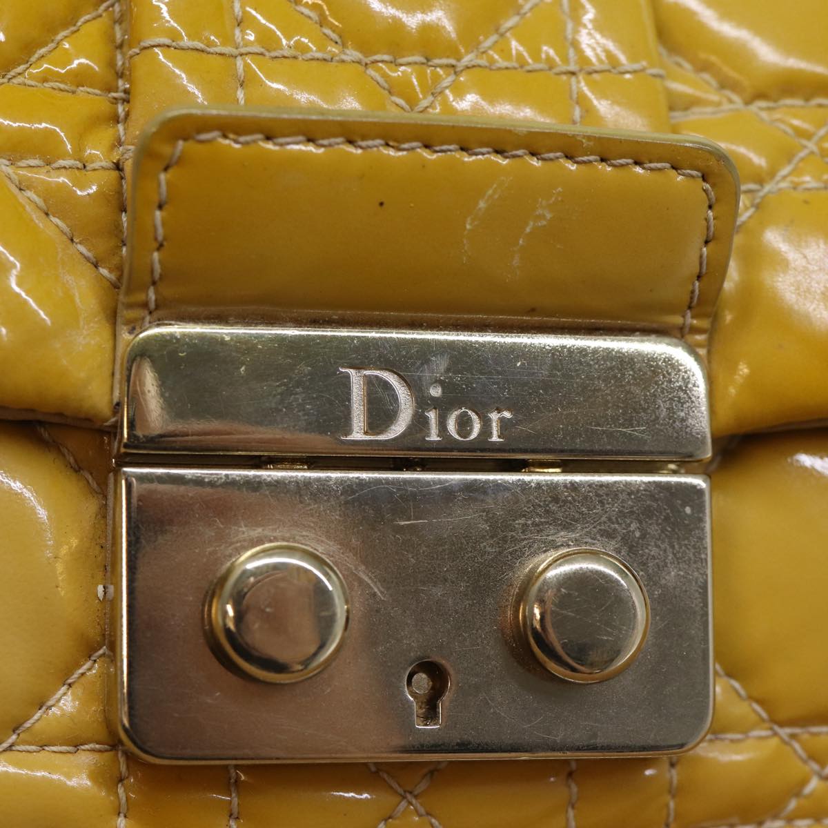 Christian Dior Canage Lady Dior Shoulder Bag Enamel Yellow Auth bs13703