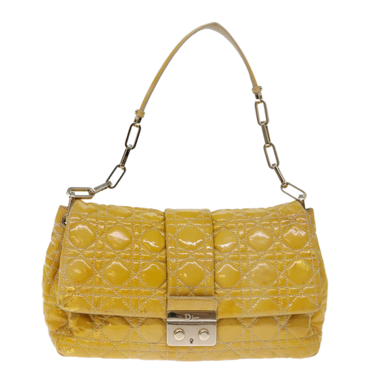 Christian Dior Canage Lady Dior Shoulder Bag Enamel Yellow Auth bs13703