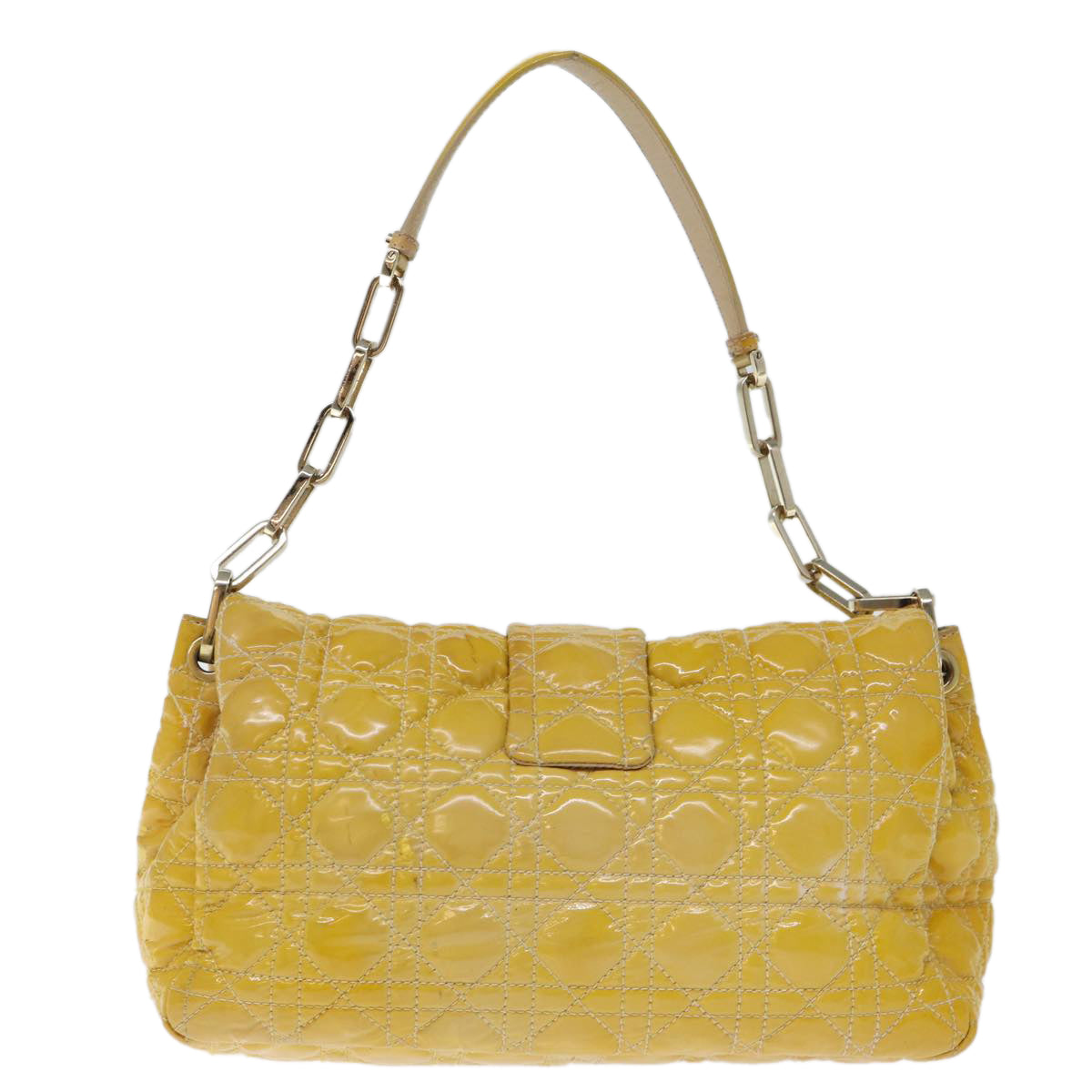 Christian Dior Canage Lady Dior Shoulder Bag Enamel Yellow Auth bs13703 - 0