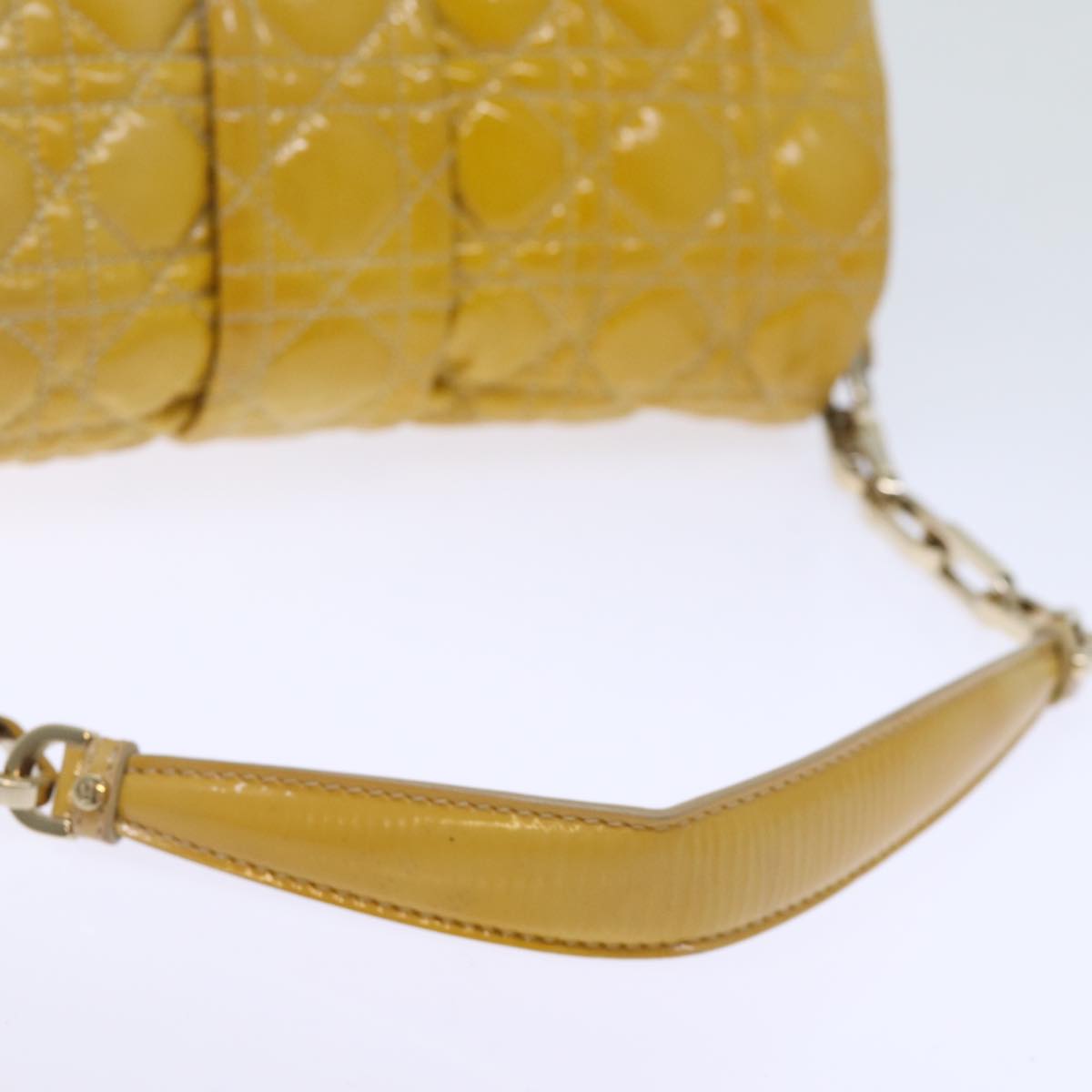 Christian Dior Canage Lady Dior Shoulder Bag Enamel Yellow Auth bs13703