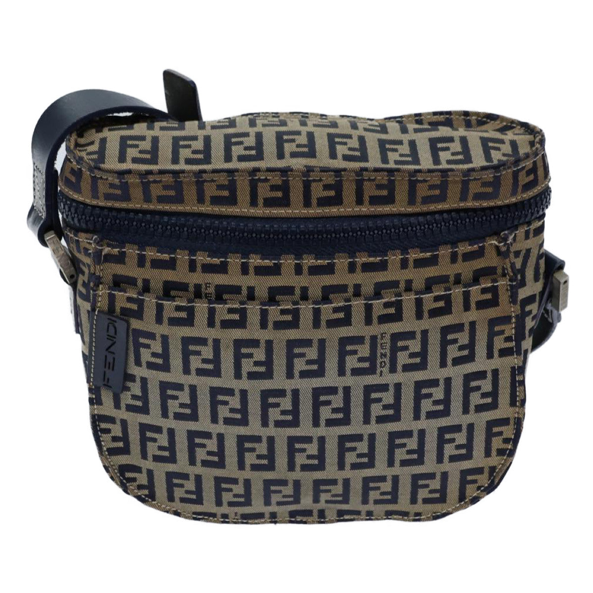 FENDI Zucchino Canvas Shoulder Bag Navy Auth bs13705