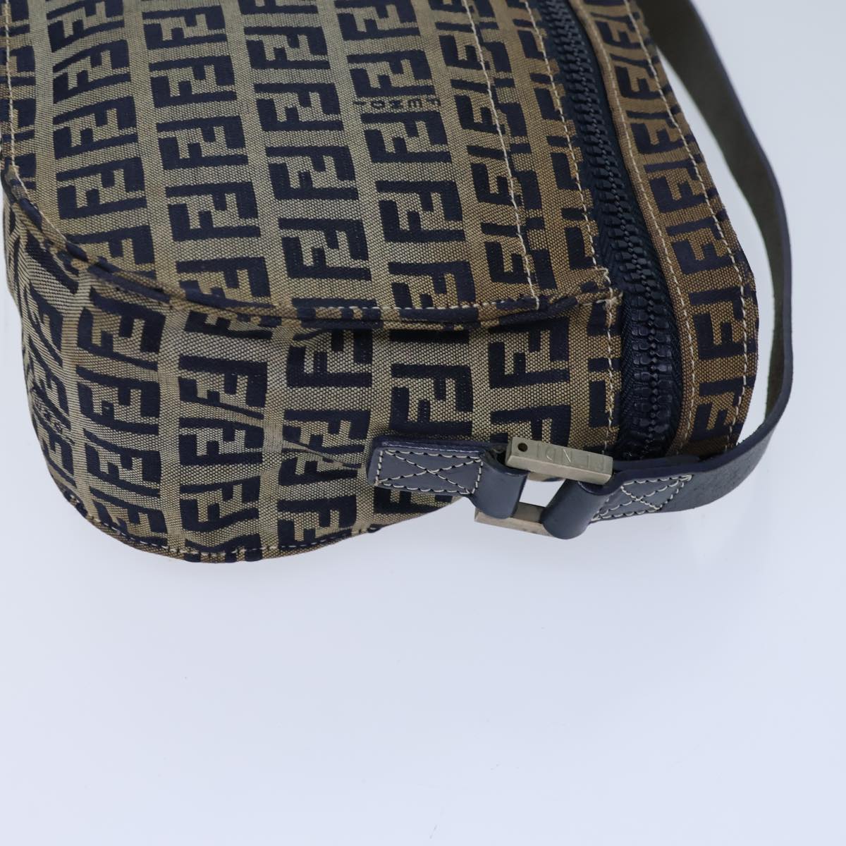 FENDI Zucchino Canvas Shoulder Bag Navy Auth bs13705