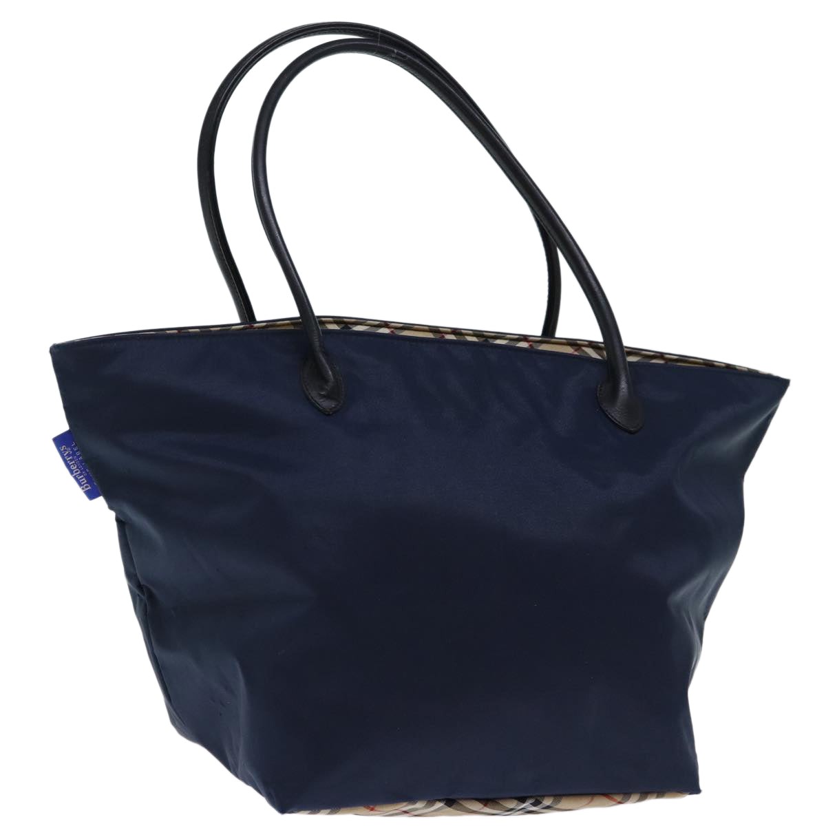 Burberrys Nova Check Blue Label Tote Bag Nylon Navy Beige Auth bs13707