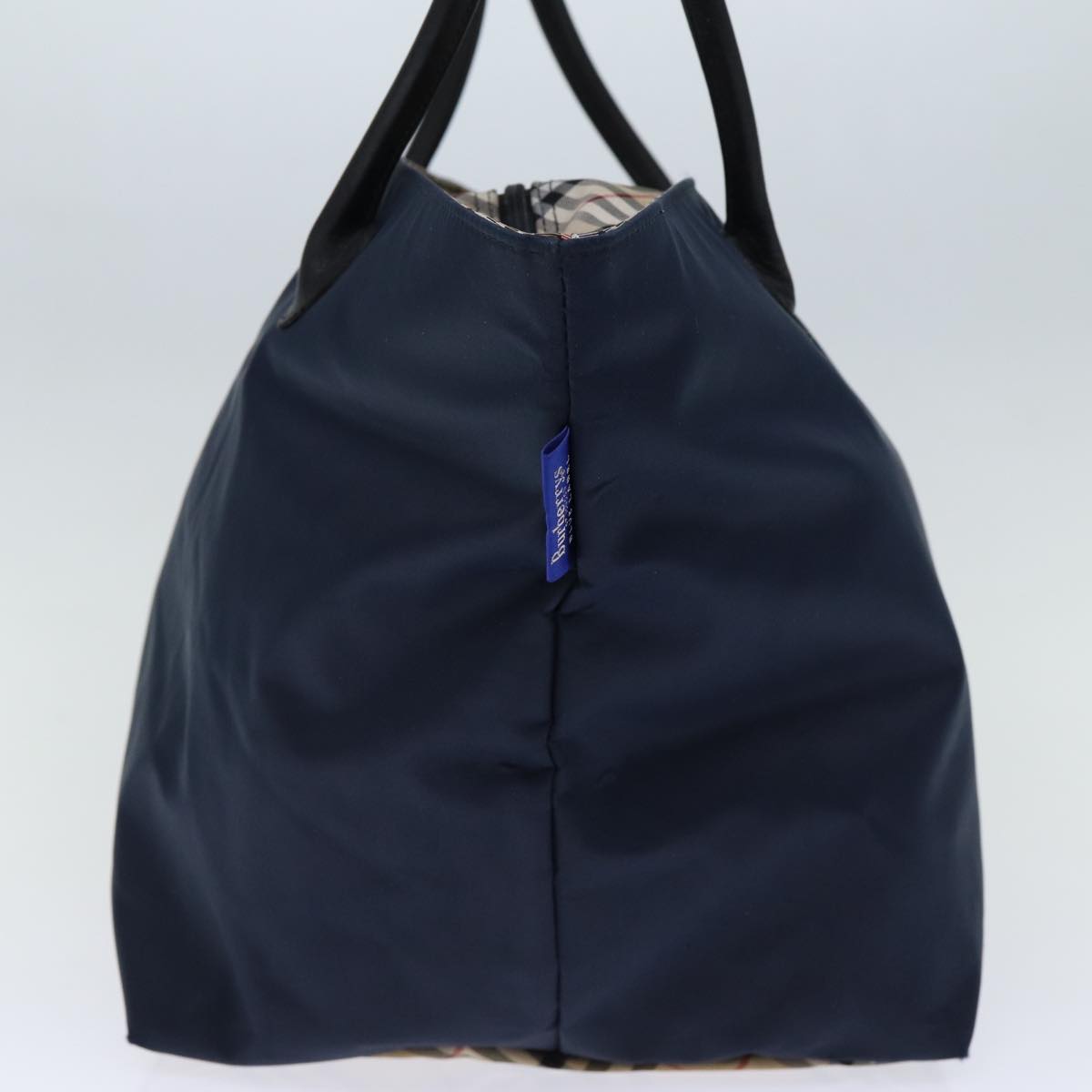 Burberrys Nova Check Blue Label Tote Bag Nylon Navy Beige Auth bs13707