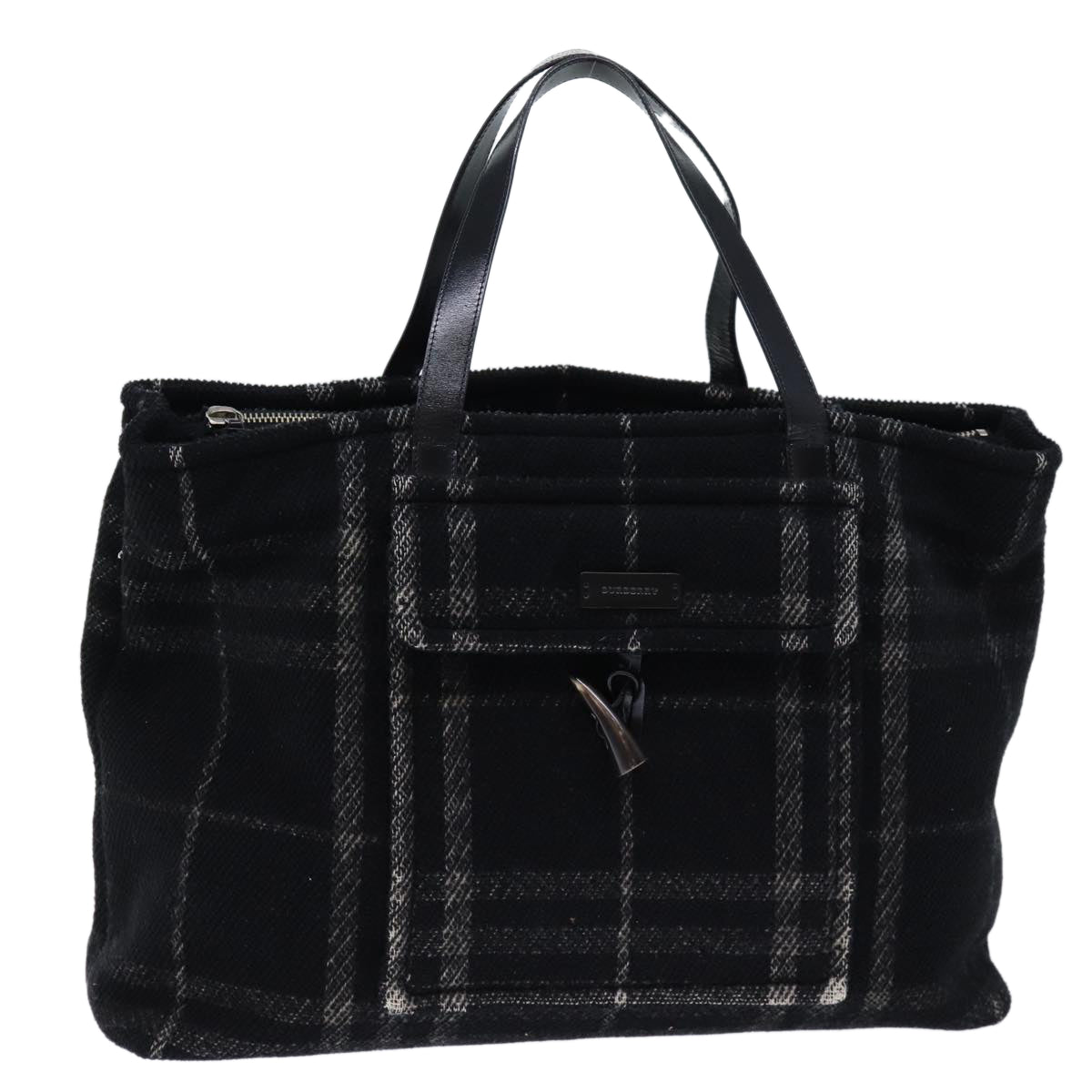 BURBERRY Nova Check Hand Bag Wool Black Auth bs13719