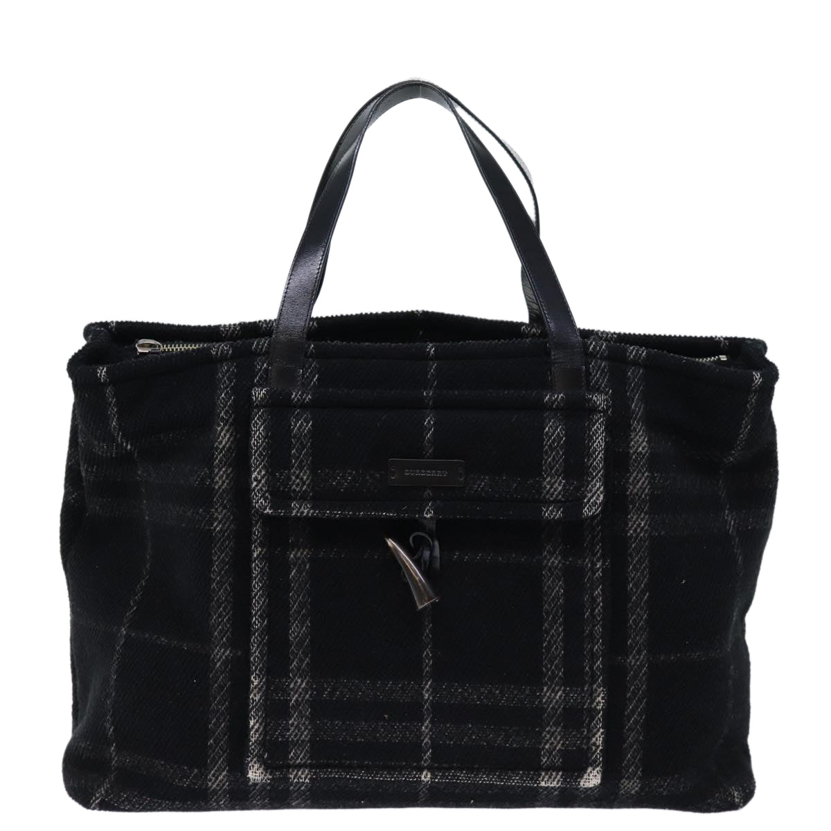 BURBERRY Nova Check Hand Bag Wool Black Auth bs13719