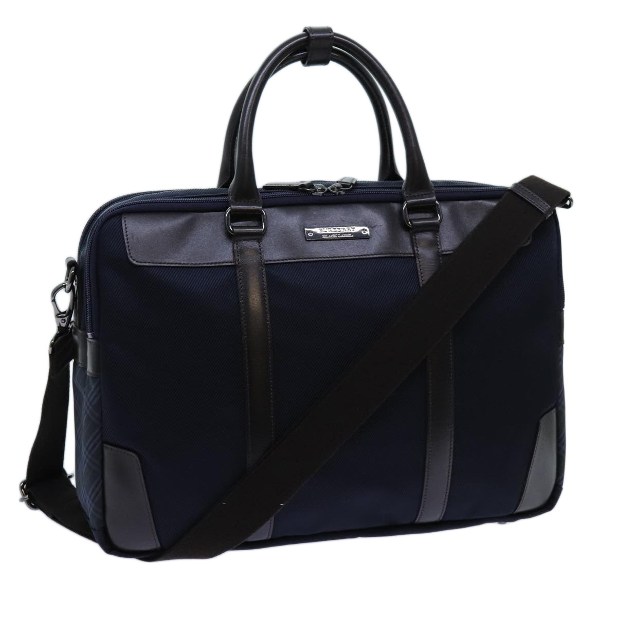 BURBERRY Blue Label Hand Bag Nylon 2way Navy Brown Auth bs13720